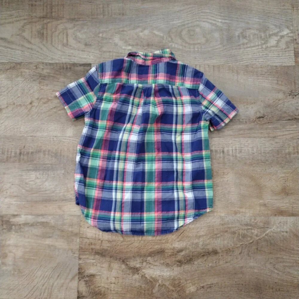 Ralph‎ Lauren boy's madras plaid button front short sleeve shirt Sz 4